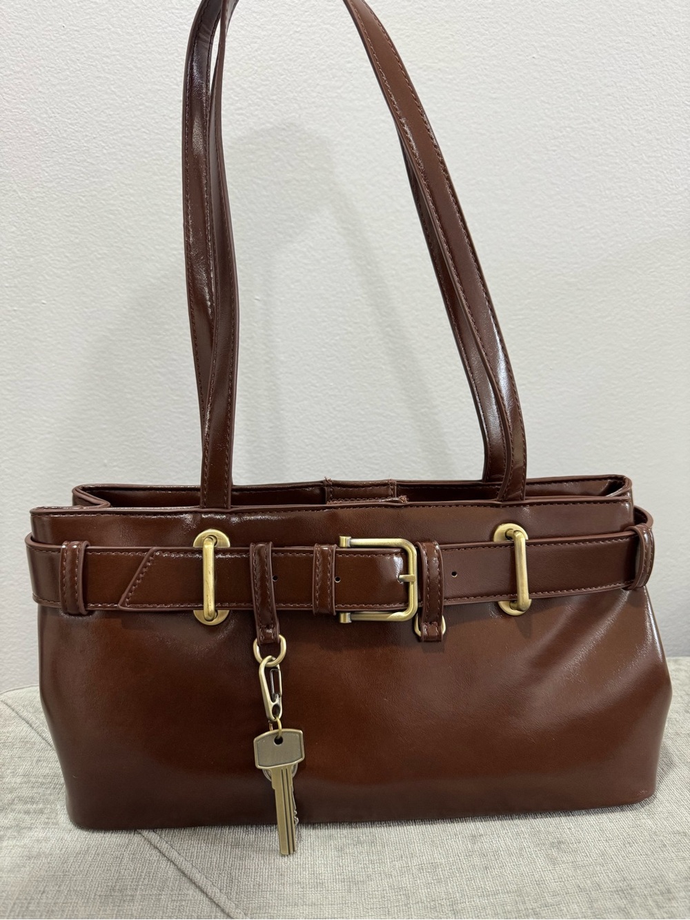 Urban Expressions Brown Belt-Accent Shoulder Bag